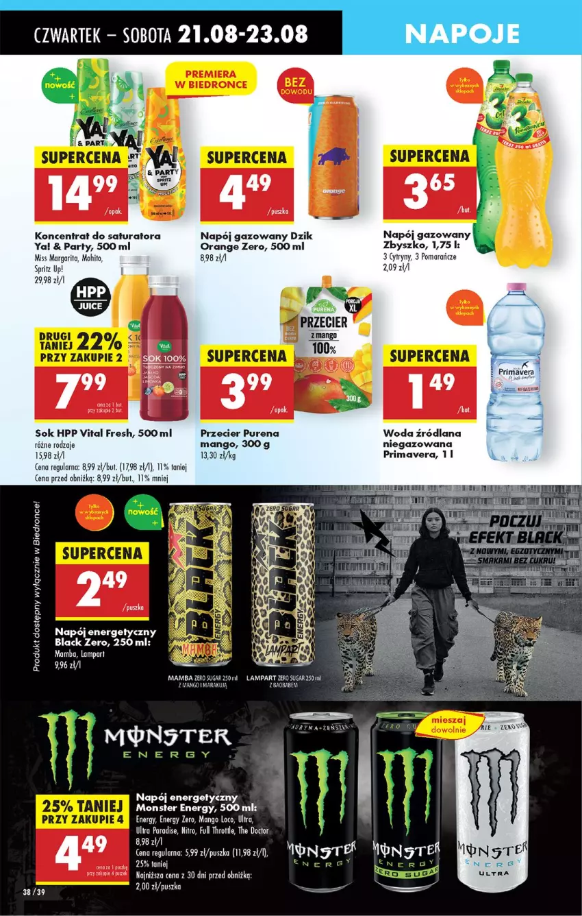 Gazetka promocyjna Biedronka - Od Czwartku - ważna 21.08 do 27.08.2025 - strona 46 - produkty: Fa, Full Throttle, HP, Lack, Lampa, LANA, Mamba, Mango, Napój, Napój energetyczny, Napój gazowany, Pomarańcze, Prima, Primavera, Pur, Sok, Woda