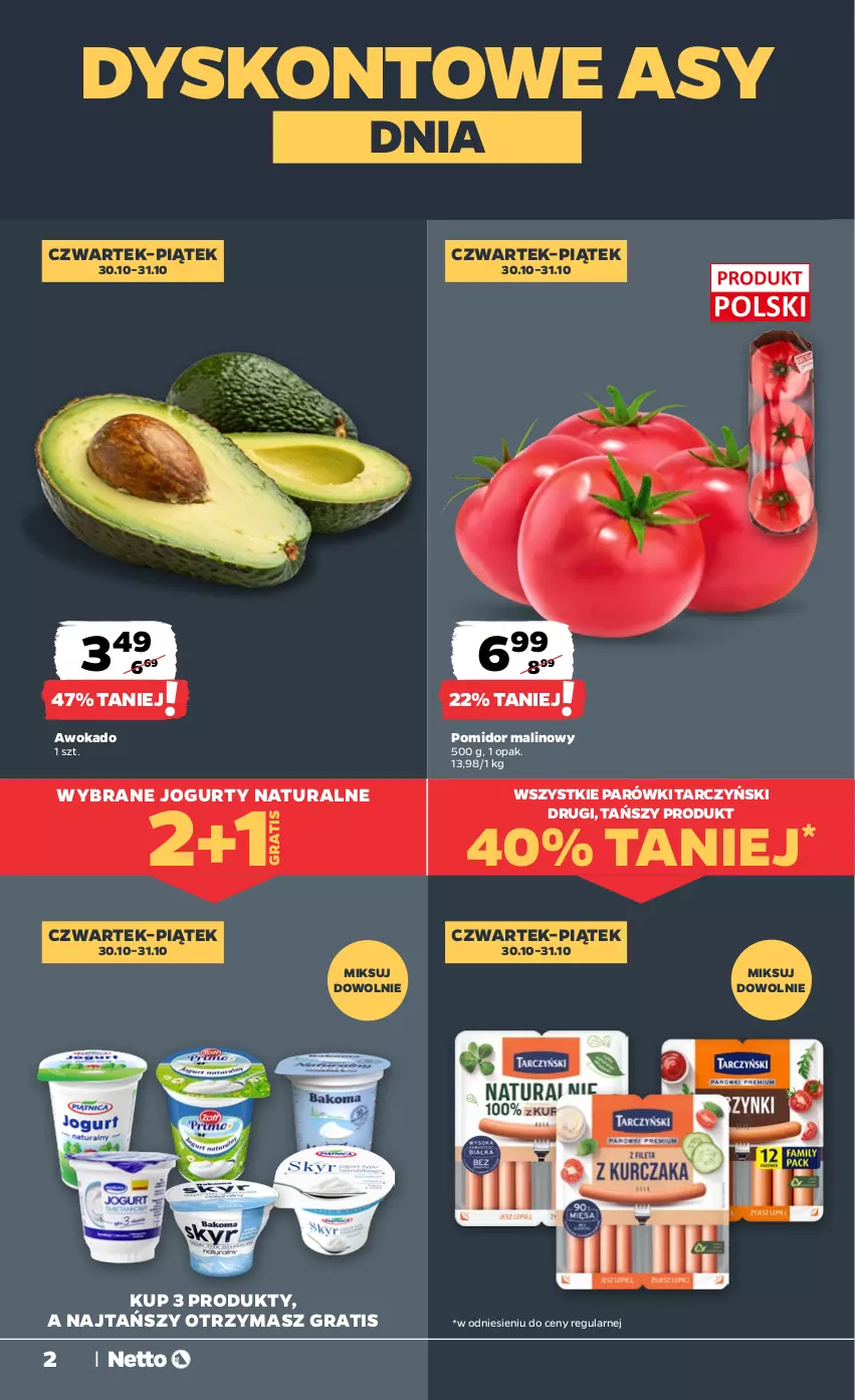 Gazetka promocyjna Netto - Od Czwartku - ważna 30.10 do 31.10.2025 - strona 2 - produkty: Gra, Jogurt, Parówki, Pomidor malinowy, Tarczyński