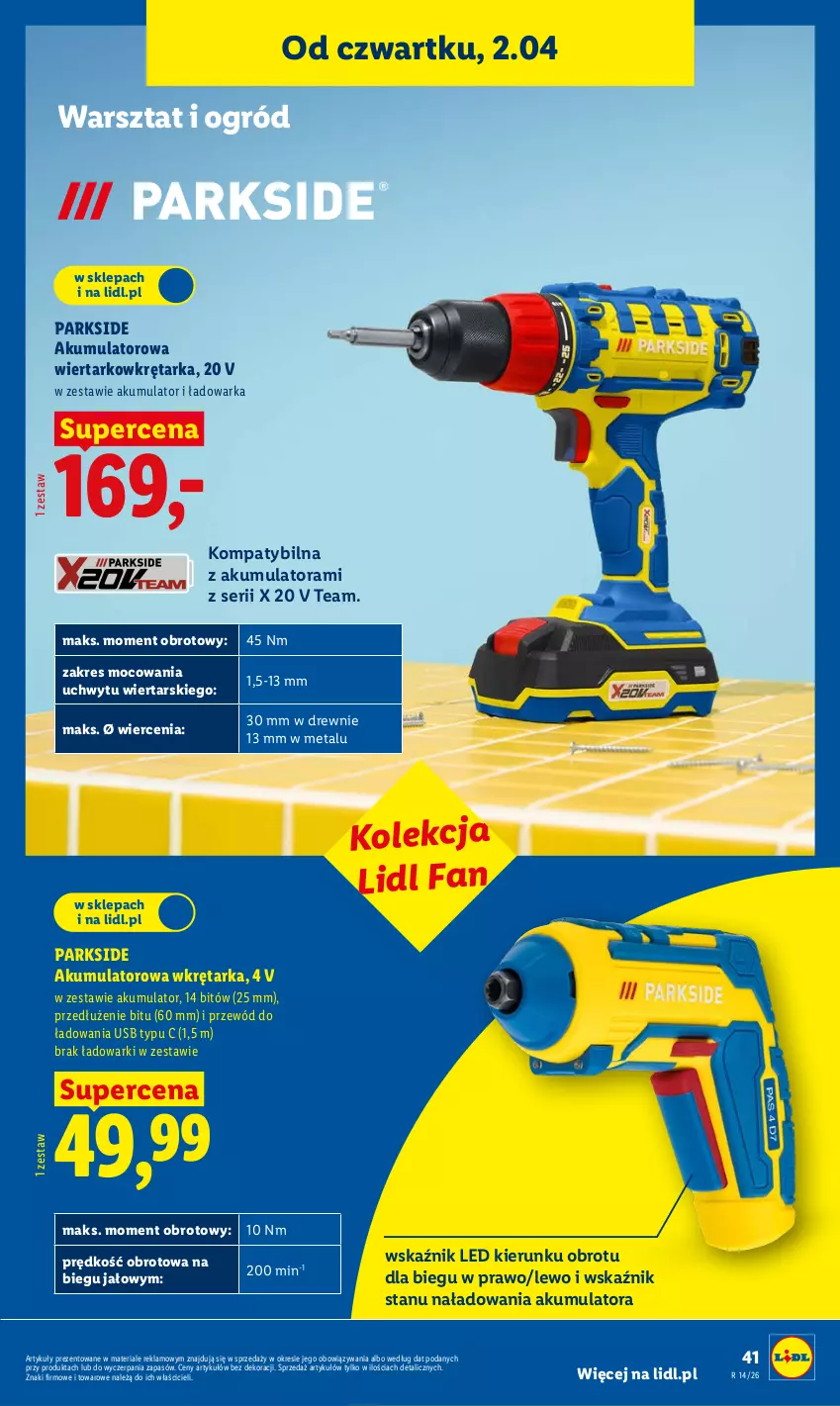 Gazetka promocyjna Lidl - Katalog ważny od 30.03 - ważna 30.03 do 04.04.2026 - strona 47 - produkty: Akumulator, Akumulatorowa wiertarkowkrętark, Fa, Ogród, Parkside, Przewód, Ser, Tarka, Warka, Wiertarkowkrętarka, Wkręt, Wkrętarka