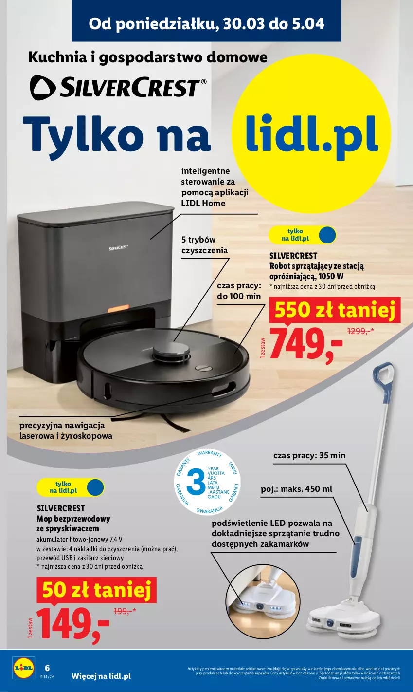 Gazetka promocyjna Lidl - Katalog ważny od 30.03 - ważna 30.03 do 04.04.2026 - strona 6 - produkty: Akumulator, Intel, Kuchnia, Mop, Przewód, Robot, Robot sprzątający, Ser, Silvercrest, Sprzątanie