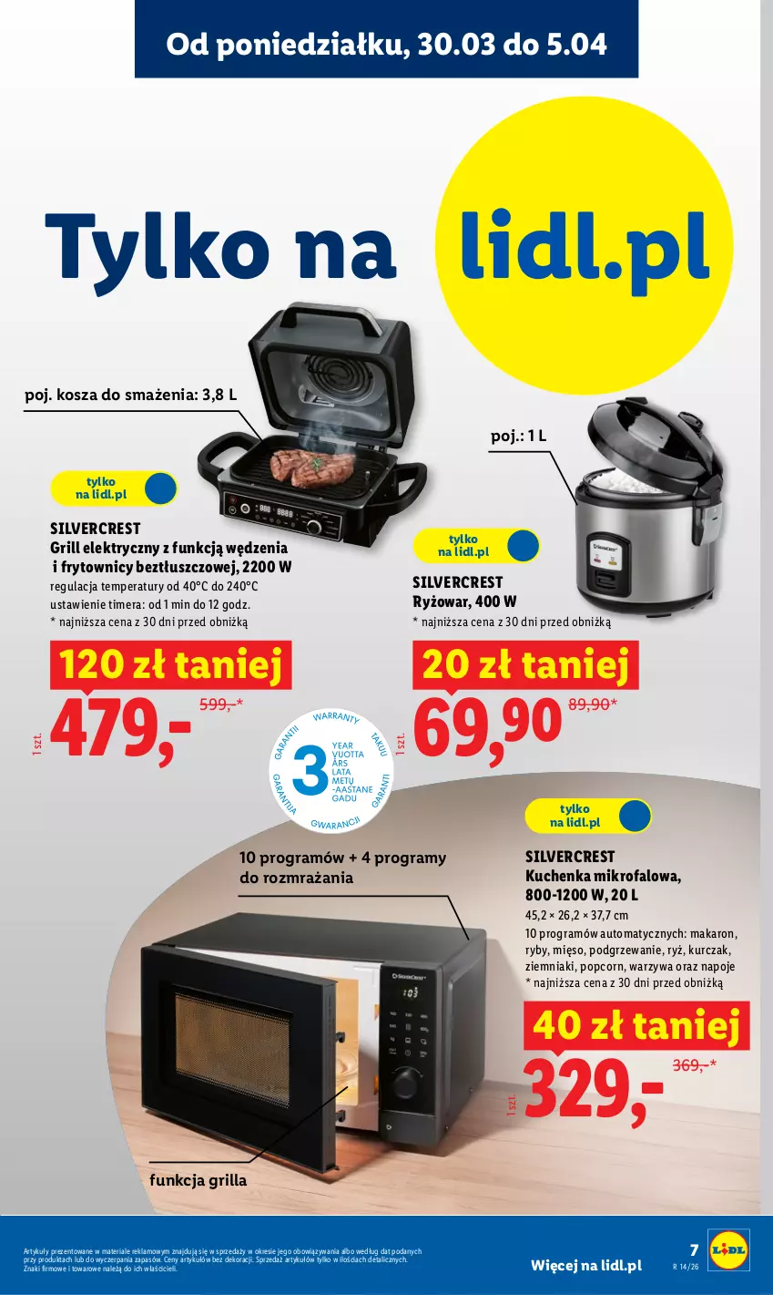 Gazetka promocyjna Lidl - Katalog ważny od 30.03 - ważna 30.03 do 04.04.2026 - strona 7 - produkty: Fa, Gra, Grill, Kosz, Kuchenka mikrofalowa, Kurczak, Makaron, Mięso, Napoje, Popcorn, Ryż, Silvercrest, Warzywa, Ziemniaki