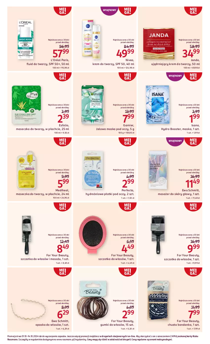 Gazetka promocyjna Rossmann - 1 października - ważna 01.10 do 14.10.2024 - strona 9 - produkty: Booster, Chusta, Ewa Schmitt, For Your Beauty, Garnier, Hydrożelowe płatki pod oczy, Isana, Krem do twarzy, L’Oréal, Masażer, Maska, Nivea, Opaska, Opaska do włosów, Perfecta, Szczotka, Szczotka do włosów