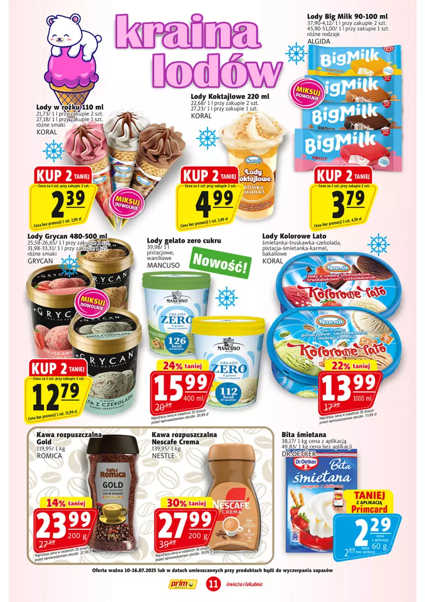 Gazetka promocyjna Prim Market - ważna 10.07 do 16.07.2025 - strona 11 - produkty: Algida, Big Milk, Czekolada, Gry, Kawa, Kawa rozpuszczalna, Koc, LG, Lody