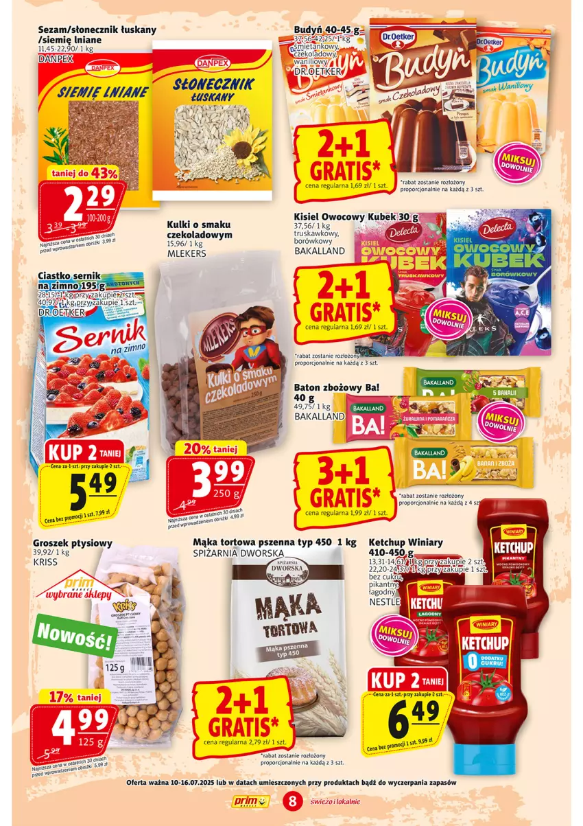 Gazetka promocyjna Prim Market - ważna 10.07 do 16.07.2025 - strona 8 - produkty: Ba!, Bakalland, Baton, Budyń, Groszek, Groszek ptysiowy, Ketchup, Kisiel, Kubek, Mąka, Mąka tortowa, Por, Sezam, Winiary