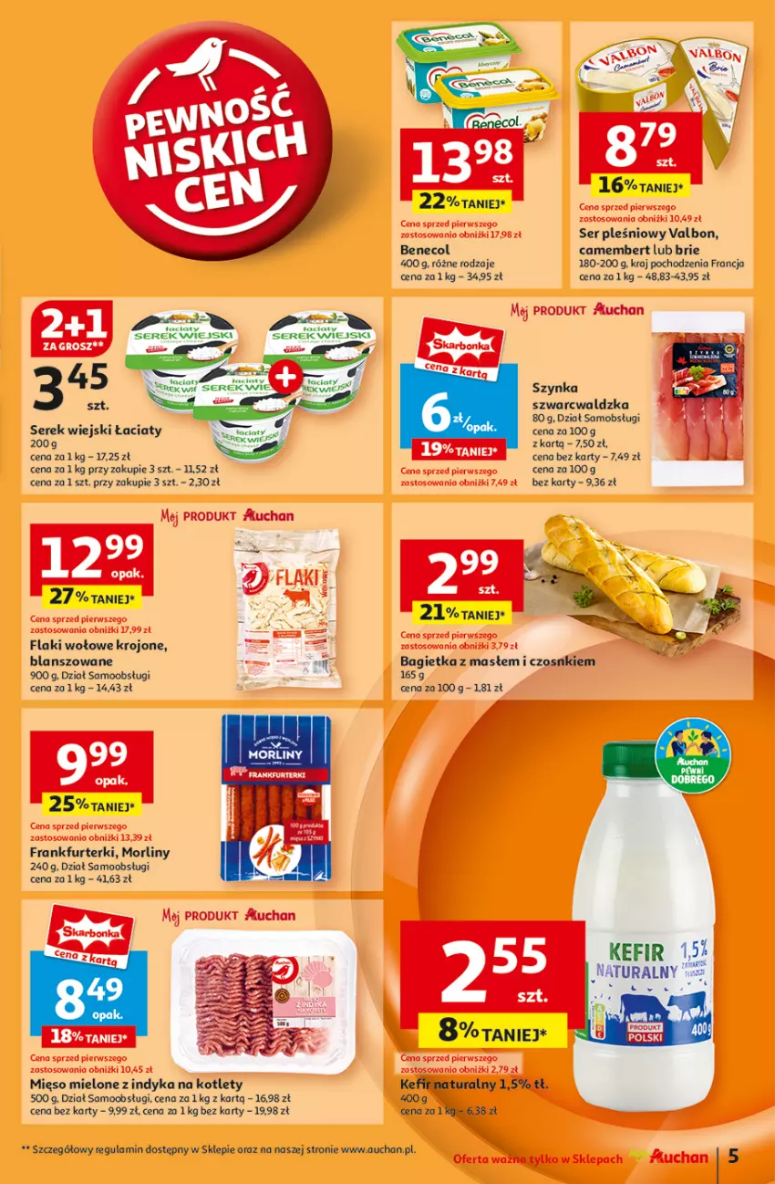 Gazetka promocyjna Auchan - Pewność Niskich Cen Moje - ważna 20.02 do 26.02.2025 - strona 7 - produkty: Bagietka, Benecol, Brie, Camembert, Flaki, Flaki wołowe, Frankfurterki, Kefir, Kotlet, Morliny, Ser, Ser pleśniowy, Serek, Serek wiejski, Szynka