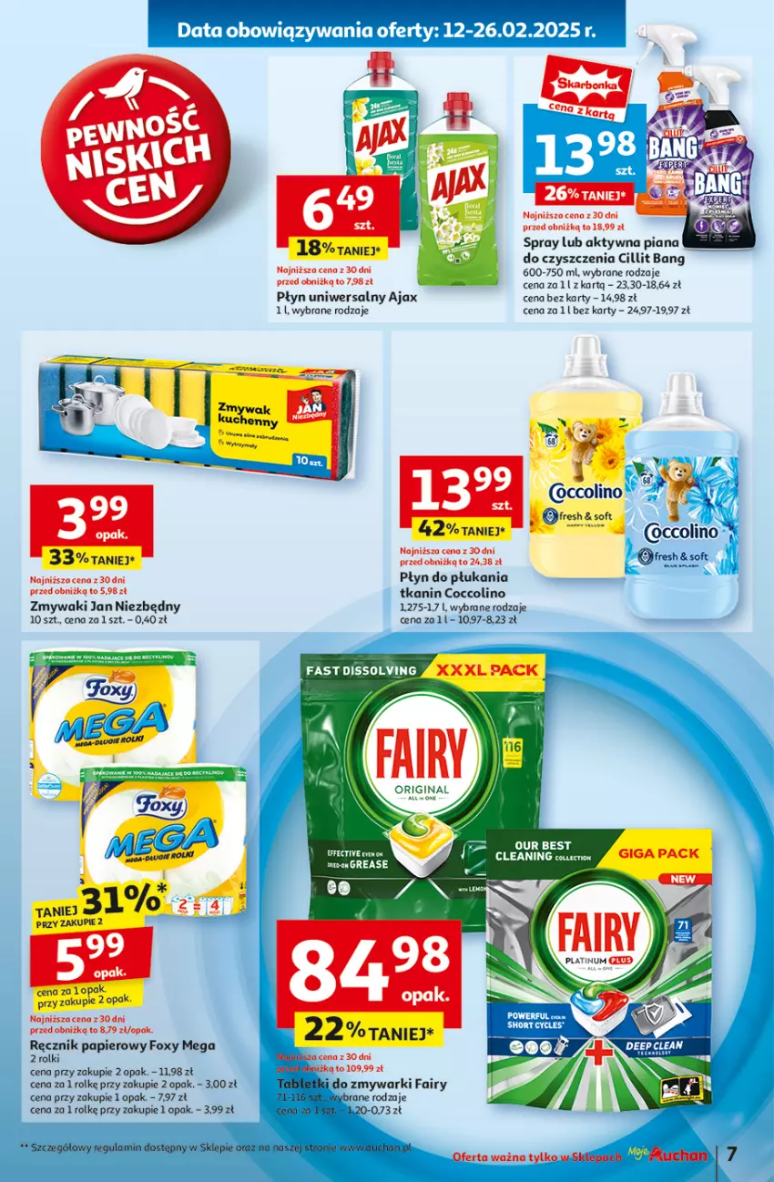 Gazetka promocyjna Auchan - Pewność Niskich Cen Moje - ważna 20.02 do 26.02.2025 - strona 9 - produkty: Ajax, Cillit Bang, Coccolino, Fa, Fairy, Foxy, Jan Niezbędny, Papier, Płyn do płukania, Ręcznik, Rolki, Zmywarki