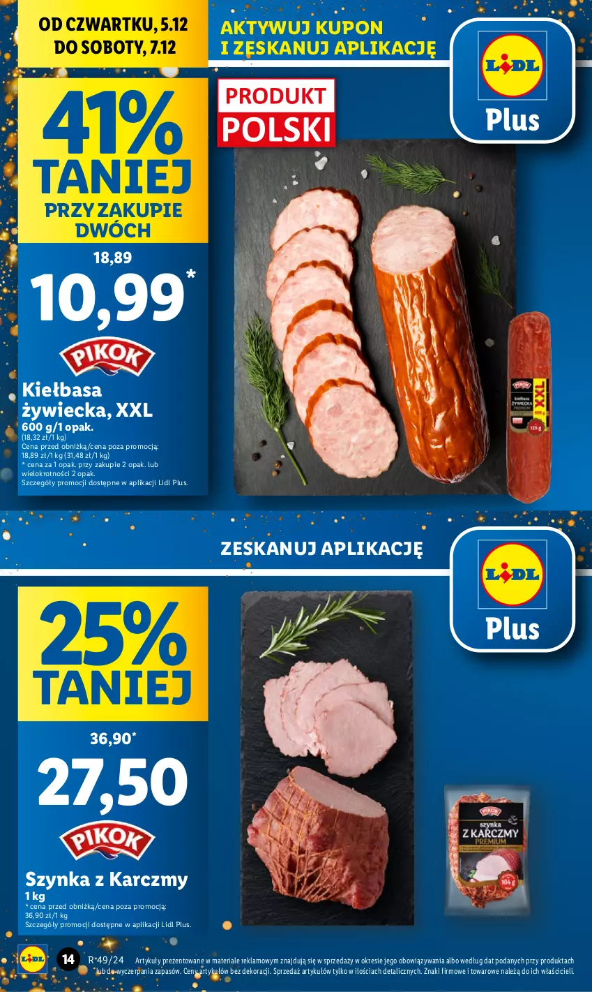 Gazetka promocyjna Lidl - GAZETKA - ważna 05.12 do 07.12.2024 - strona 14 - produkty: Kiełbasa, Szynka