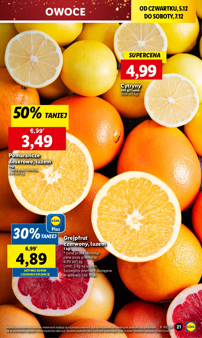 Gazetka promocyjna Lidl - GAZETKA - ważna 05.12 do 07.12.2024 - strona 23 - produkty: Cytryny, Deser, Grejpfrut, Owoce, Pomarańcze, Ser