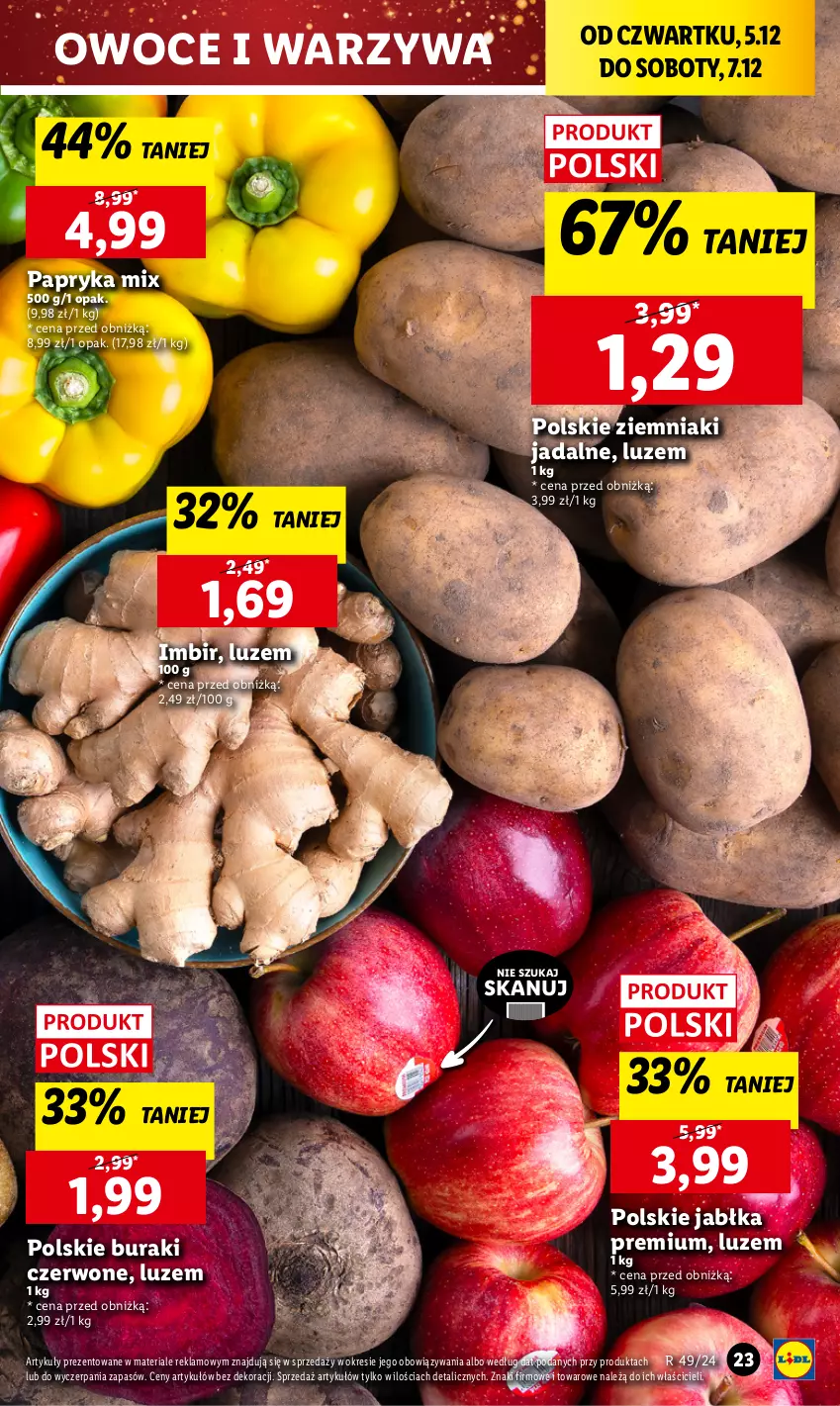 Gazetka promocyjna Lidl - GAZETKA - ważna 05.12 do 07.12.2024 - strona 25 - produkty: Buraki, Imbir, Jabłka, Owoce, Papryka, Warzywa, Ziemniaki