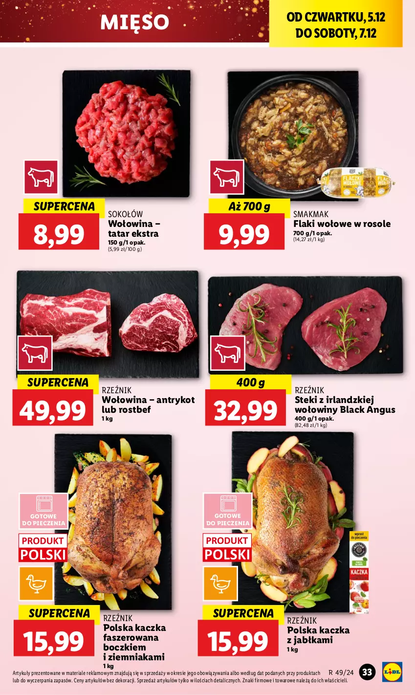 Gazetka promocyjna Lidl - GAZETKA - ważna 05.12 do 07.12.2024 - strona 37 - produkty: Fa, Flaki, Flaki wołowe, Jabłka, Kaczka, Kaczka faszerowana, Lack, Mięso, Piec, Rostbef, Sok, Sokołów, Stek, Wołowina