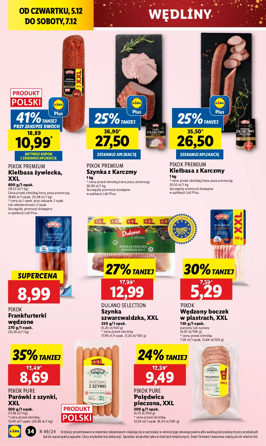 Gazetka promocyjna Lidl - GAZETKA - ważna 05.12 do 07.12.2024 - strona 38 - produkty: Boczek, Dulano, Frankfurterki, Kiełbasa, Parówki, Parówki z szynki, Piec, PIKOK, Polędwica, Pur, Szynka