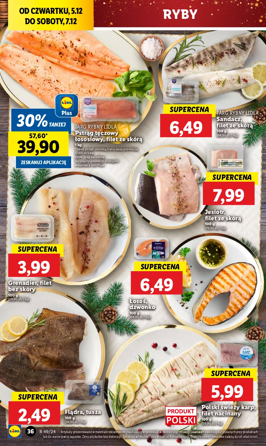 Gazetka promocyjna Lidl - GAZETKA - ważna 05.12 do 07.12.2024 - strona 40 - produkty: Grenadier, Karp, Pstrąg, Pstrąg tęczowy, Sandacz, Sos, Tusz