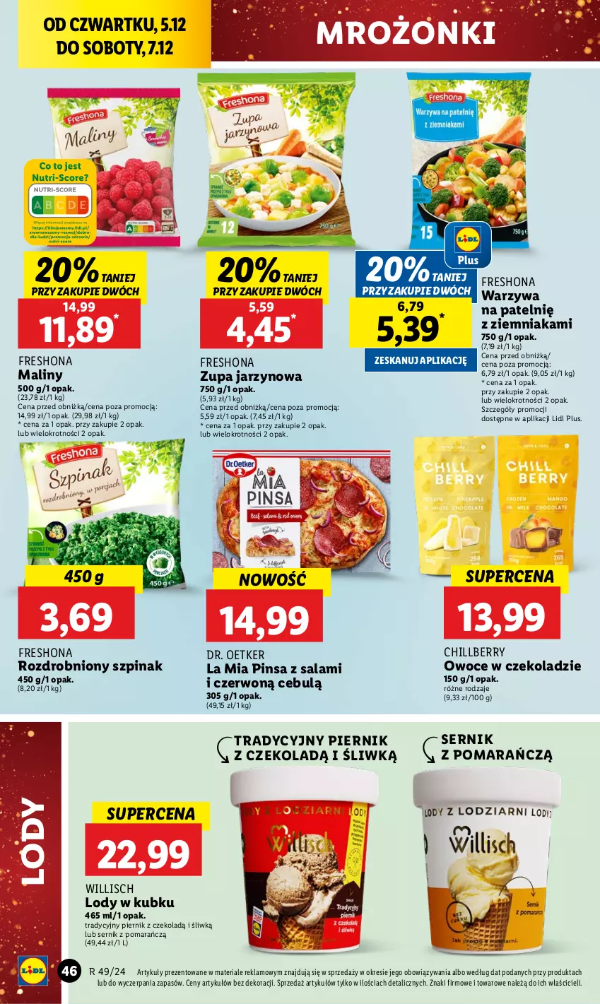 Gazetka promocyjna Lidl - GAZETKA - ważna 05.12 do 07.12.2024 - strona 50 - produkty: Dr. Oetker, Lody, Maliny, Owoce, Piernik, Salami, Ser, Szpinak, Warzywa, Zupa