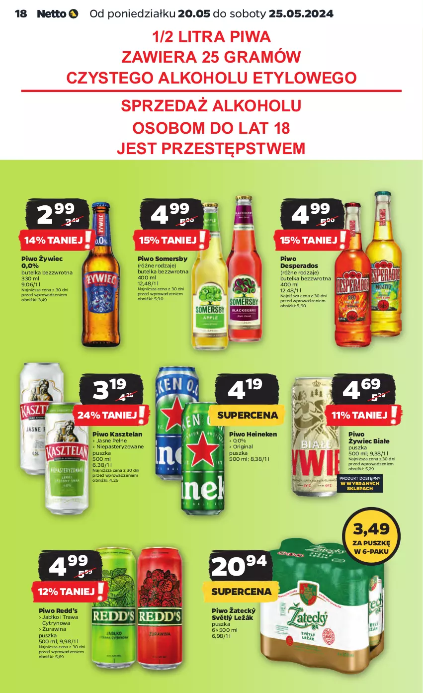 Gazetka promocyjna Netto - Od Poniedziałku - ważna 20.05 do 25.05.2024 - strona 18 - produkty: Desperados, Gin, Gra, Heineken, Kasztelan, Piwa, Piwo, Somersby