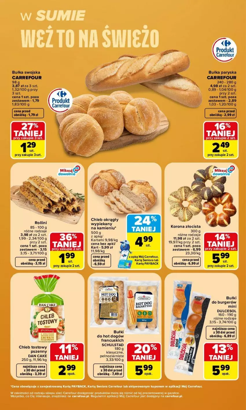 Gazetka promocyjna Carrefour - Gazetka Carrefour, Market w SUMIE weź to na świeżo - ważna 27.07 do 01.08.2026 - strona 5 - produkty: Bułka, Burger, Chleb, Chleb tostowy, Dan Cake, Fa, Hot dog