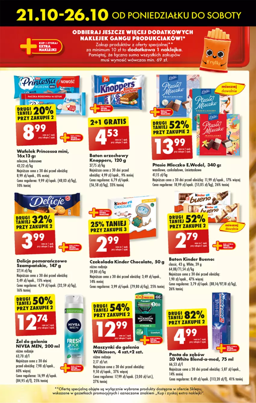 Gazetka promocyjna Biedronka - Od Poniedziałku - ważna 21.10 do 26.10.2024 - strona 33 - produkty: Baton, Blend-a-Med, Czekolada, Delicje, Gra, Kinder, Kinder Bueno, Klej, Knoppers, Mleczko, Nivea, Nivea Men, Pasta do zębów, Princessa, Ptasie mleczko, Wafelek