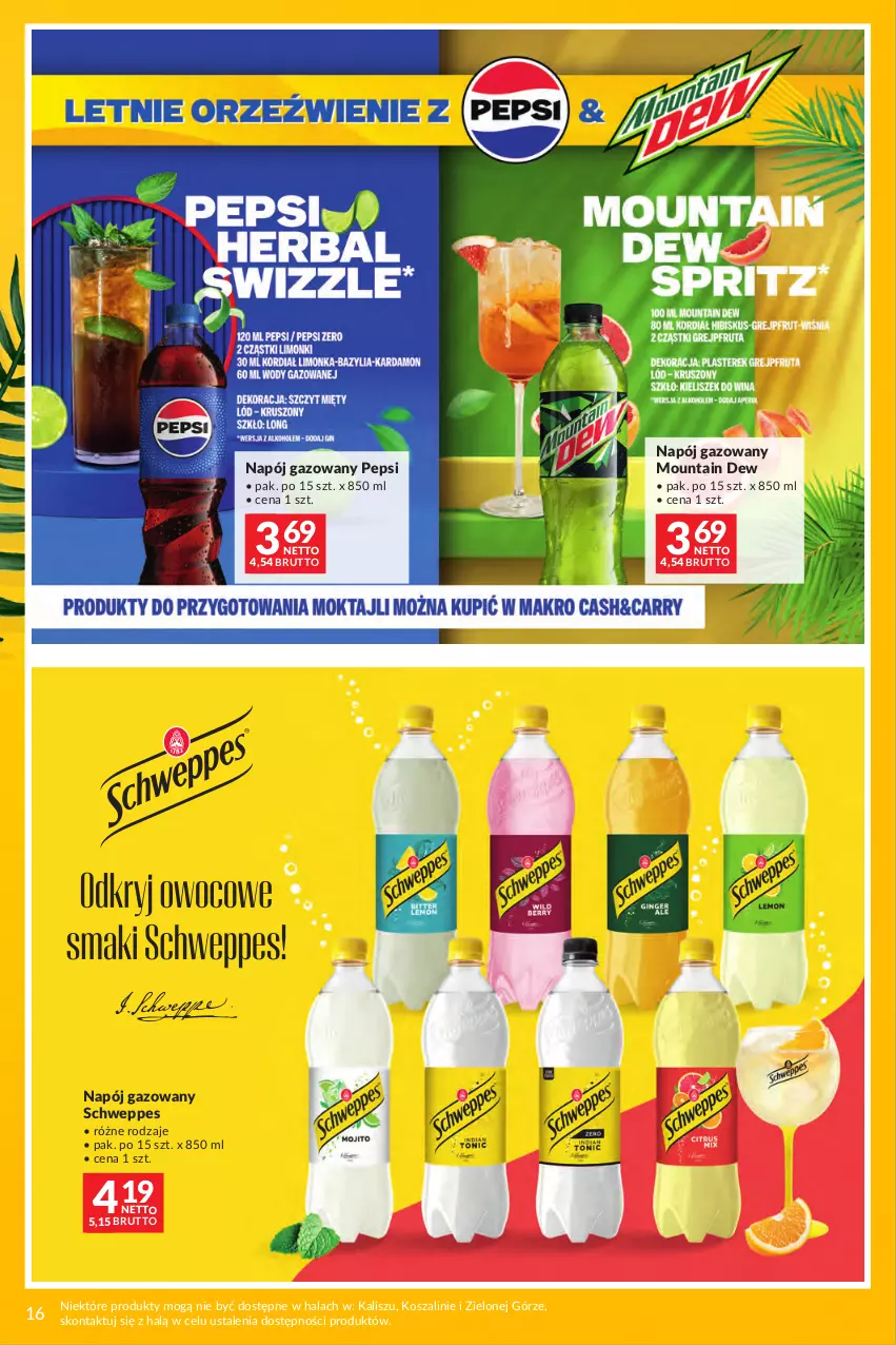Gazetka promocyjna Makro - Summer Drinks - ważna 07.07 do 03.08.2026 - strona 16 - produkty: Kosz, Napój, Napój gazowany, Pepsi, Schweppes, Szal