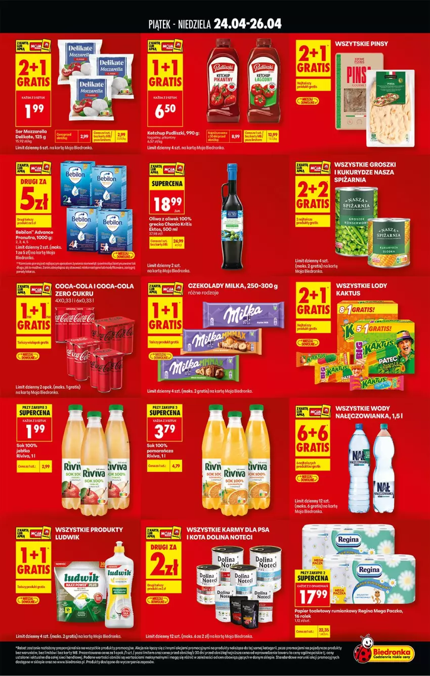 Gazetka promocyjna Biedronka - Tani Weekend - ważna 24.04 do 25.04.2026 - strona 2 - produkty: BEBILON, Coca-Cola, Fa, Gin, Gra, Ketchup, Lody, Milka, Oliwa, Oliwa z oliwek, Papier, Papier toaletowy, Pudliszki, Rum, Sok