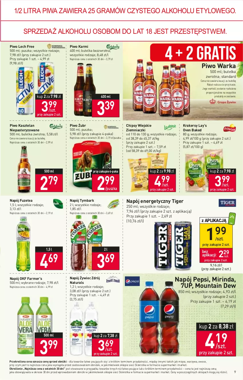 Gazetka promocyjna Stokrotka - Market - ważna 29.06 do 05.07.2023 - strona 10 - produkty: 7up, Chipsy, Fa, Gra, Karmi, Kasztelan, Krakersy, Lay’s, Mięso, Mirinda, Napój, Napój energetyczny, Owoce, Pepsi, Piwa, Piwo, Por, Tiger, Tymbark, Warka, Warzywa