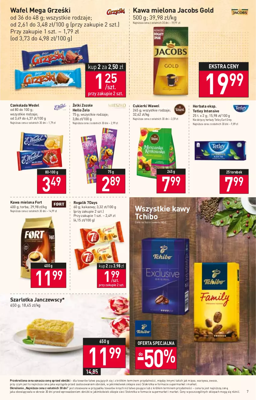 Gazetka promocyjna Stokrotka - Market - ważna 29.06 do 05.07.2023 - strona 8 - produkty: Cukier, Cukierki, Czekolada, Earl Grey, Grześki, Herbata, Jacobs, Kakao, Kawa, Kawa mielona, Mięso, Owoce, Rogal, Szarlotka, Tchibo, Tetley, Torba, Warzywa, Wawel