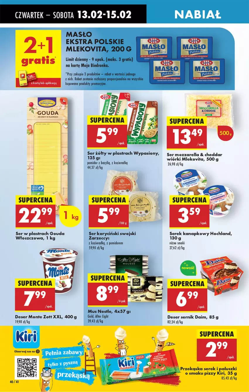 Gazetka promocyjna Biedronka - Od Czwartku - ważna 13.02 do 19.02.2025 - strona 48 - produkty: Bazyl, Cheddar, Deser, Gouda, Hochland, Mleko, Monte, Mozzarella, Ser, Serek, Serek kanapkowy, Zott