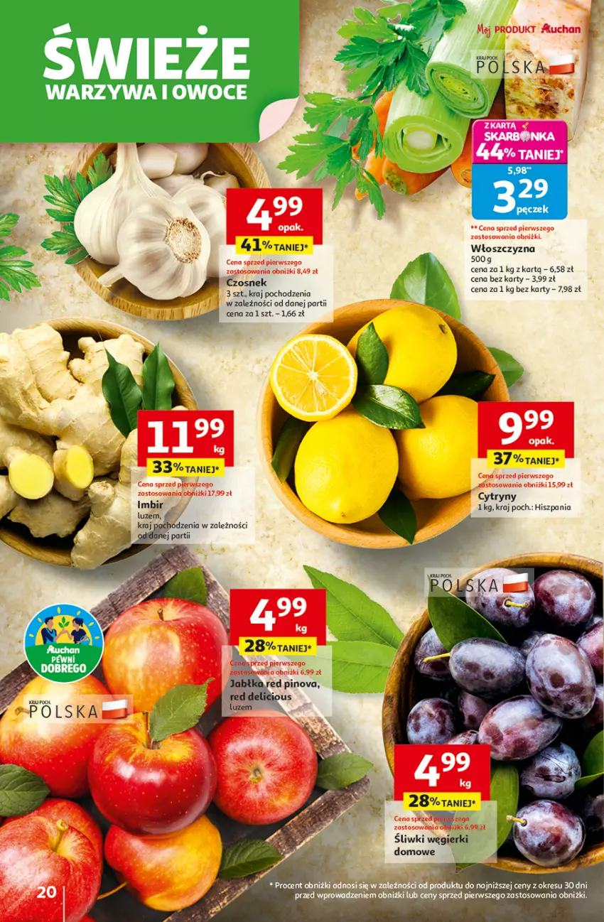 Gazetka promocyjna Auchan - Wielkie przeboje cenowe Hipermarket - ważna 23.10 do 29.10.2025 - strona 20 - produkty: Cytryny, Czosnek, Jabłka