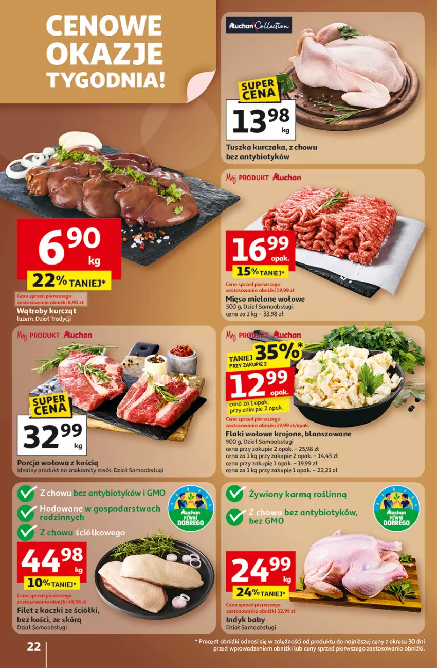 Gazetka promocyjna Auchan - Wielkie przeboje cenowe Hipermarket - ważna 23.10 do 29.10.2025 - strona 22 - produkty: Fa, Flaki, Flaki wołowe, Kurczak, Mięso, Mięso mielone, Por, Rosół, Sok, Tusz