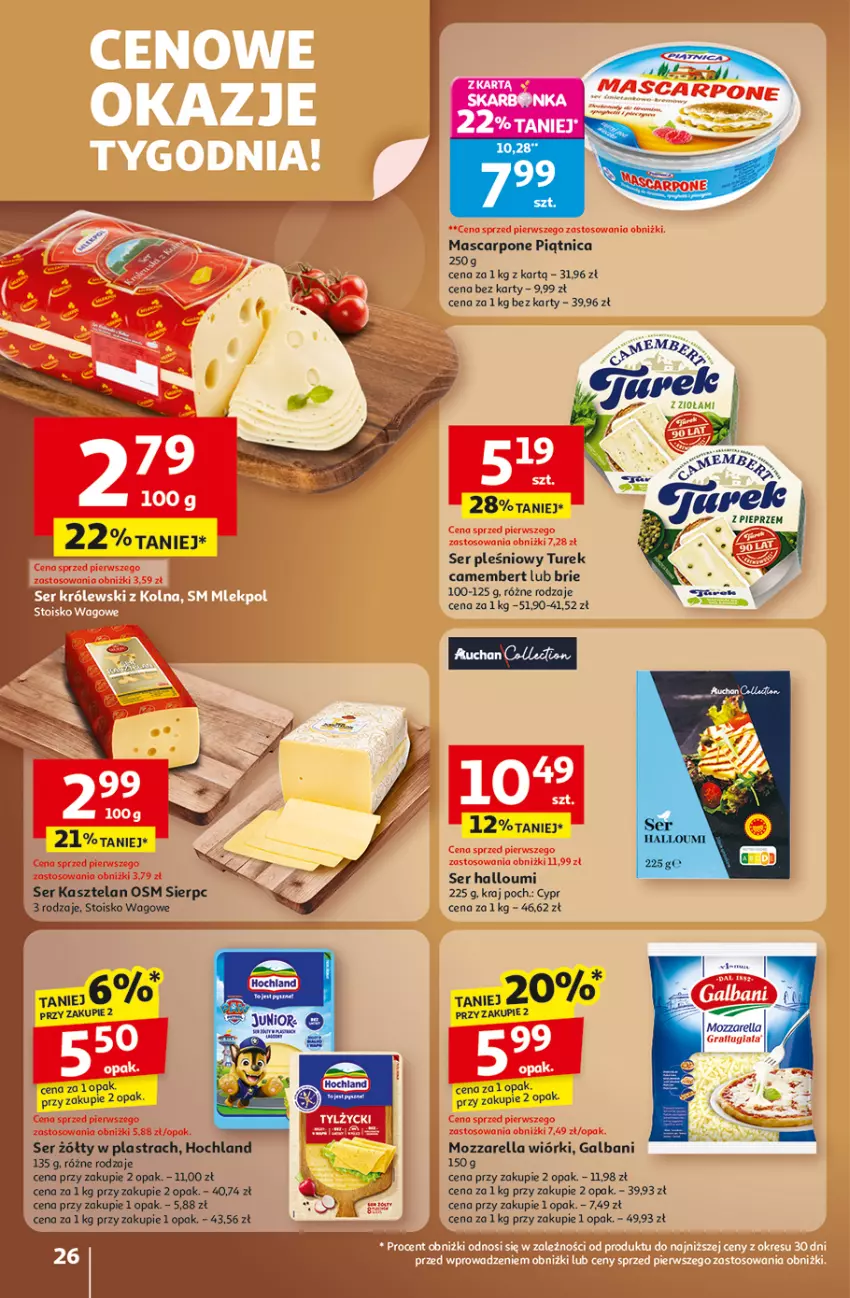 Gazetka promocyjna Auchan - Wielkie przeboje cenowe Hipermarket - ważna 23.10 do 29.10.2025 - strona 26 - produkty: Brie, Camembert, Galbani, Hochland, Kasztelan, Mascarpone, Mozzarella, Piątnica, Ser, Ser Kasztelan, Ser pleśniowy