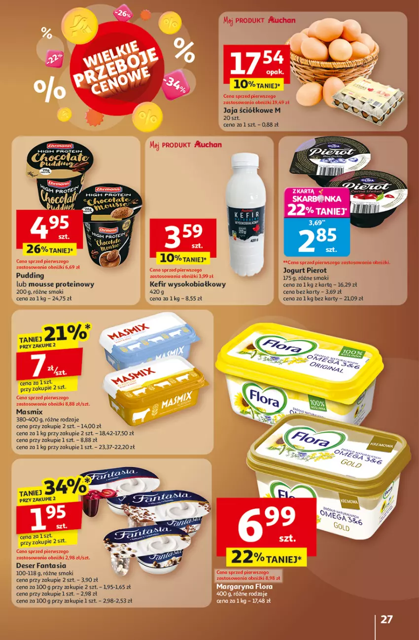 Gazetka promocyjna Auchan - Wielkie przeboje cenowe Hipermarket - ważna 23.10 do 29.10.2025 - strona 27 - produkty: Deser, Fa, Fanta, Jaja, Jogurt, Kefir, Pudding, Ser, Sok