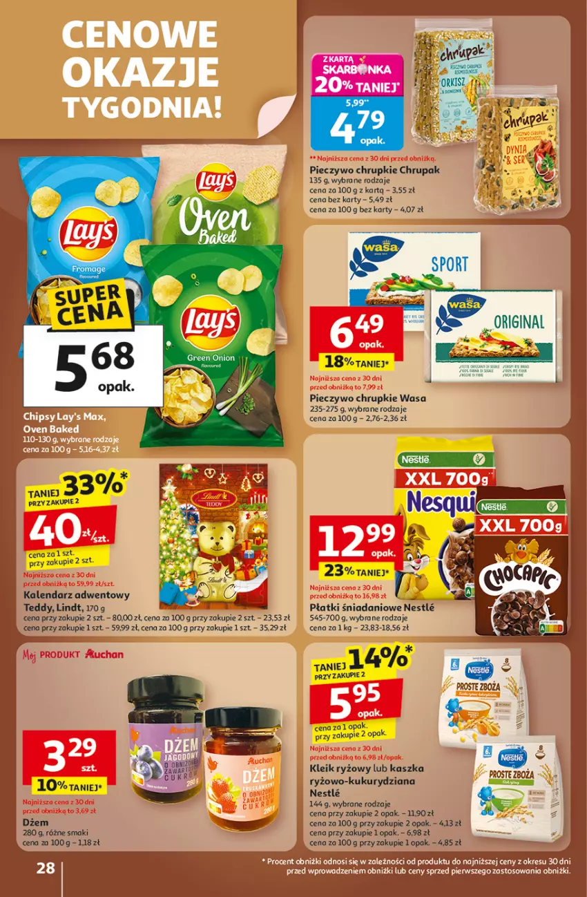 Gazetka promocyjna Auchan - Wielkie przeboje cenowe Hipermarket - ważna 23.10 do 29.10.2025 - strona 28 - produkty: Chrupki, Danio, Dżem, Kalendarz, Kalendarz adwentowy, Lindt, Piec, Pieczywo, Pieczywo chrupkie, Ryż, Wasa