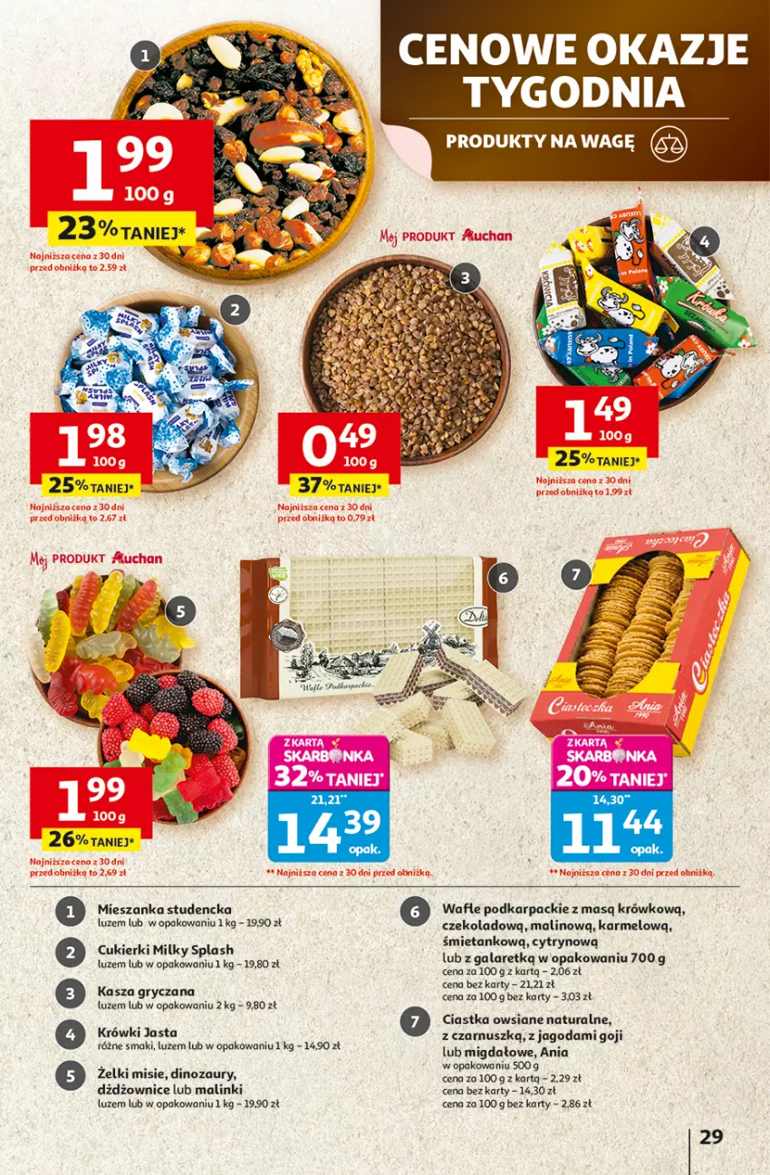 Gazetka promocyjna Auchan - Wielkie przeboje cenowe Hipermarket - ważna 23.10 do 29.10.2025 - strona 29 - produkty: Ciastka, Ciastka owsiane, Cukier, Cukierki, Dinozaur, Gala, Gry, Karp, Kasza, Kasza gryczana, Mieszanka studencka, Wafle