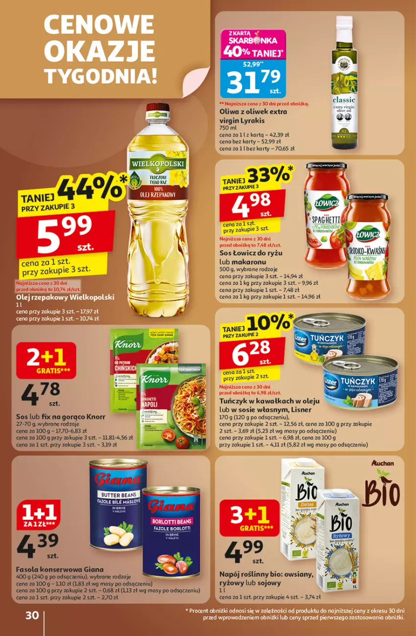 Gazetka promocyjna Auchan - Wielkie przeboje cenowe Hipermarket - ważna 23.10 do 29.10.2025 - strona 30 - produkty: Fa, Fasola, Gin, Kawa, Knorr, Lisner, Makaron, Mus, Napój, Napój roślinny, Olej, Oliwa, Oliwa z oliwek, Ryż, Ser, Sos, Spaghetti, Tuńczyk
