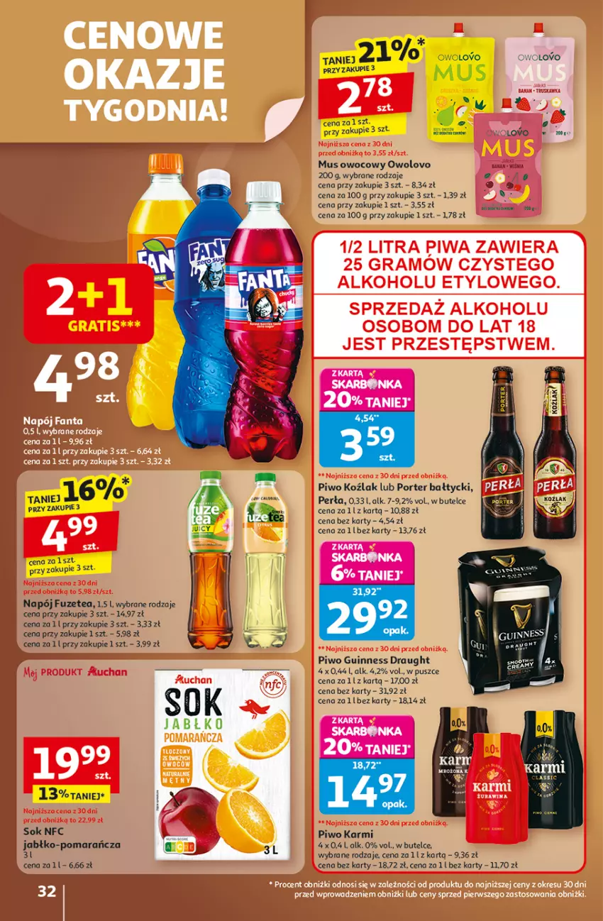 Gazetka promocyjna Auchan - Wielkie przeboje cenowe Hipermarket - ważna 23.10 do 29.10.2025 - strona 32 - produkty: Karmi, Mus, Napój, Perła, Piwo, Por, Rama, Sok
