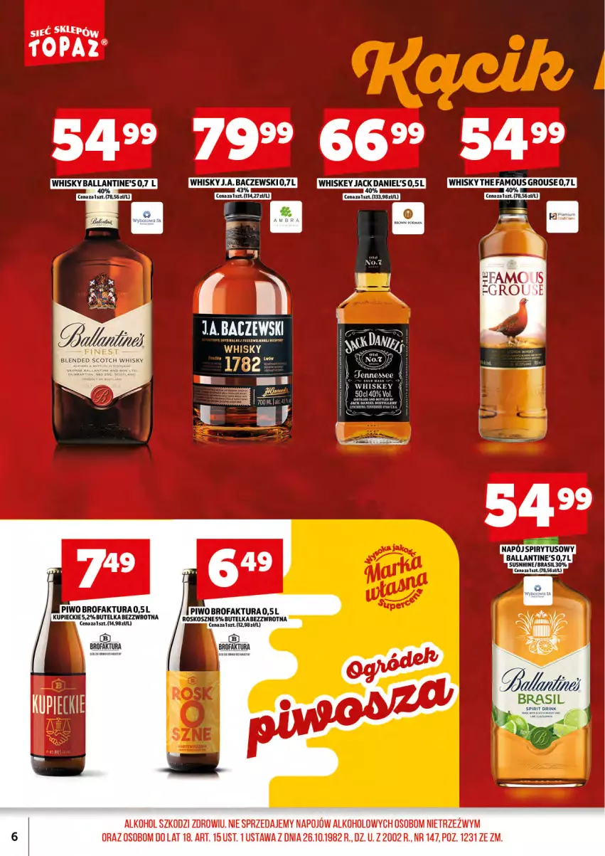 Gazetka promocyjna Topaz - Gazetka - ważna 01.08 do 17.08.2025 - strona 8 - produkty: Ballantine's, Fa, Kosz, Kupiec, Piec, Piwo, Top, Whiskey, Whisky