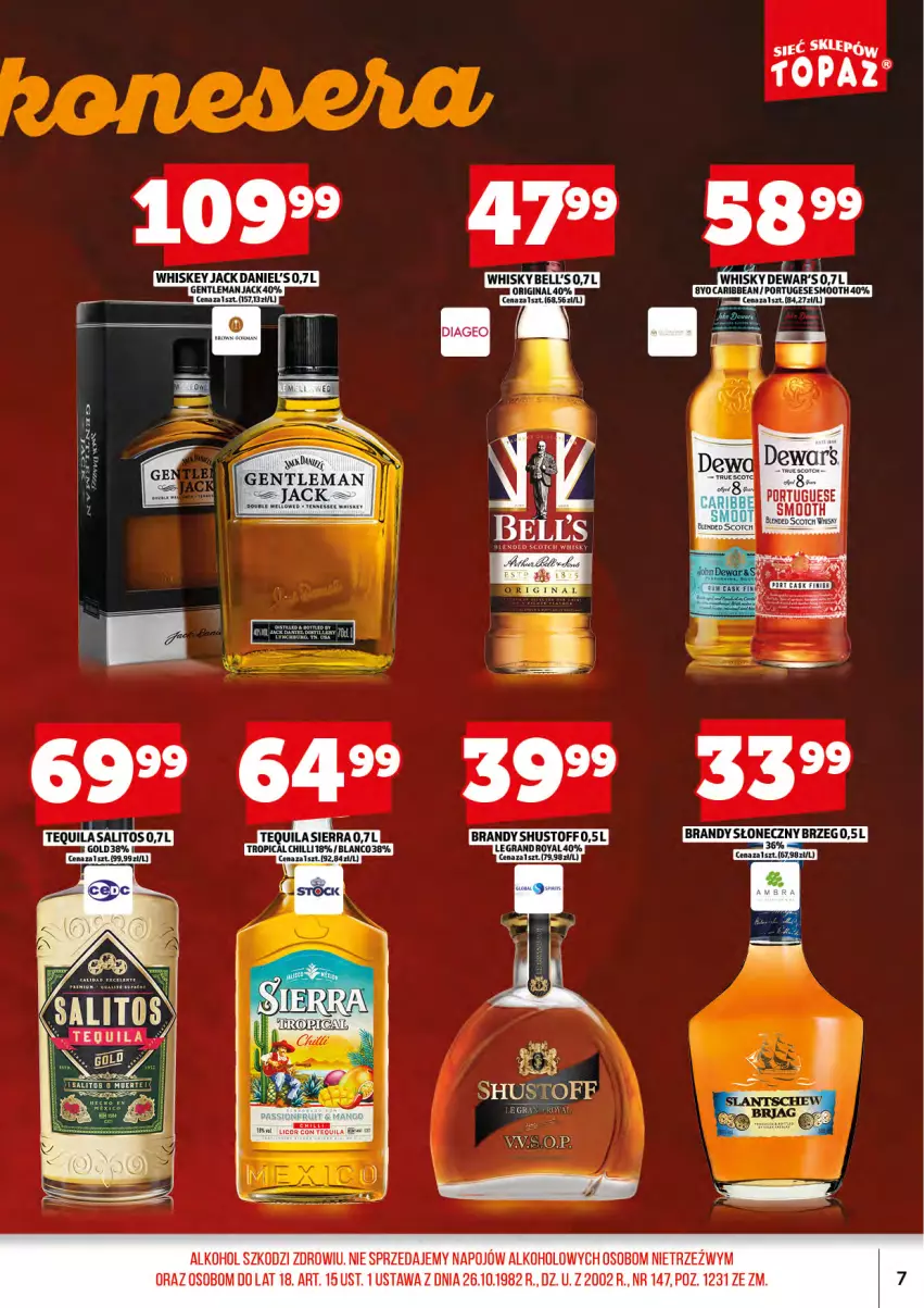 Gazetka promocyjna Topaz - Gazetka - ważna 01.08 do 17.08.2025 - strona 9 - produkty: Bell, Brandy, Gin, Gra, Jack Daniel's, Por, Tequila, Tropical, Whiskey, Whisky