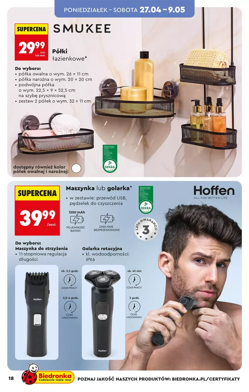 Gazetka promocyjna Biedronka - Okazje Tygodnia - ważna 25.04 do 09.05.2026 - strona 18 - produkty: Golarka, Koc, Maszynka, Półka, Por, Przewód, Silan, Szynka, Top