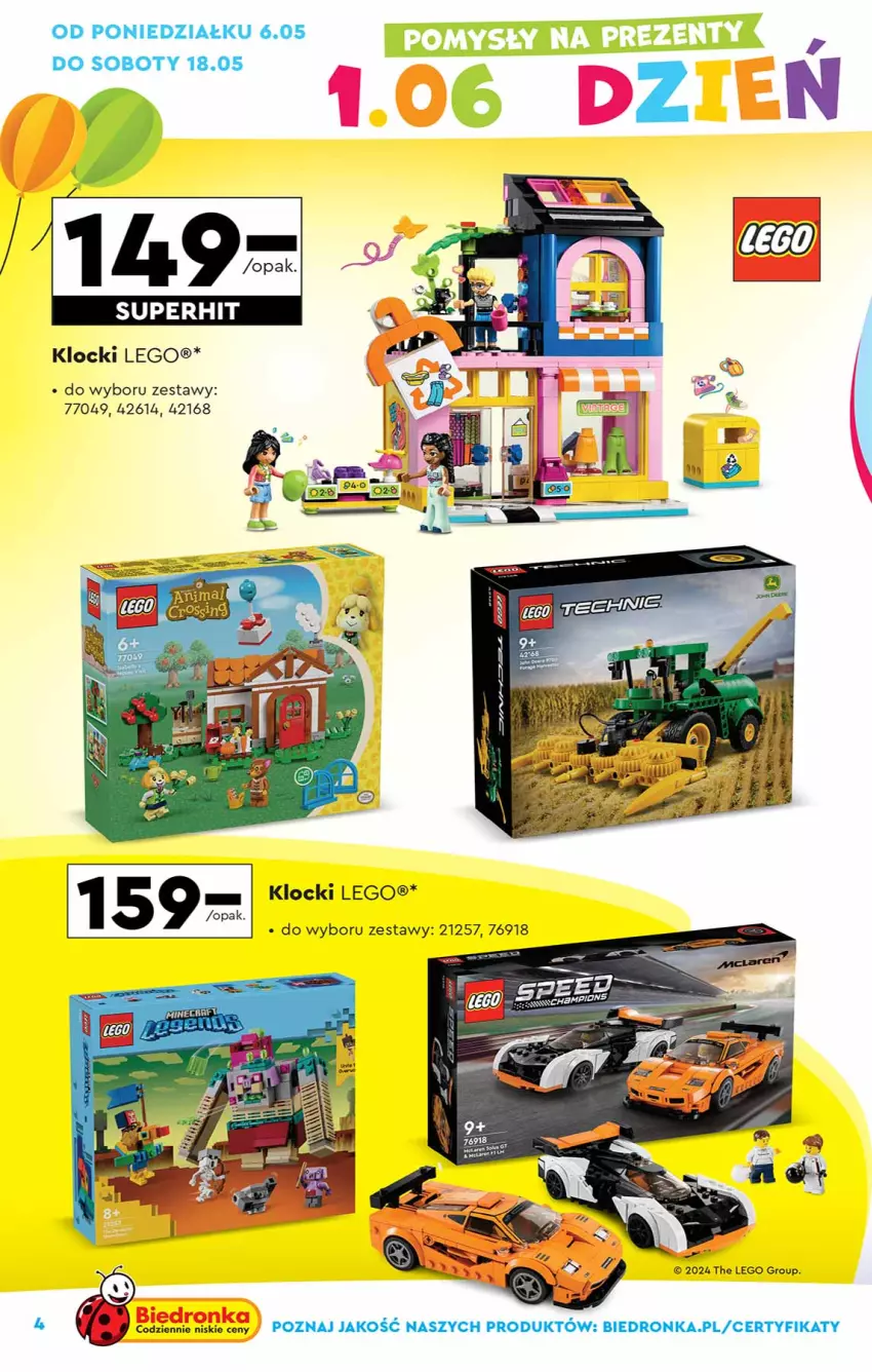 Gazetka promocyjna Biedronka - ważna 06.05 do 18.05.2024 - strona 4 - produkty: Klocki, LEGO