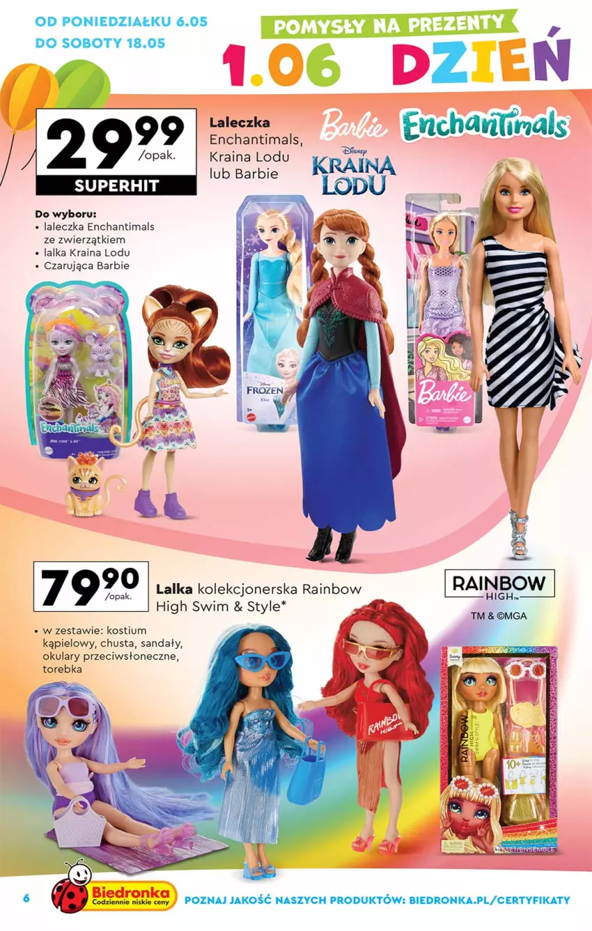 Gazetka promocyjna Biedronka - ważna 06.05 do 18.05.2024 - strona 6 - produkty: Barbie, Chusta, Enchantimals, Fa, Kostium, Lalka, Sandał