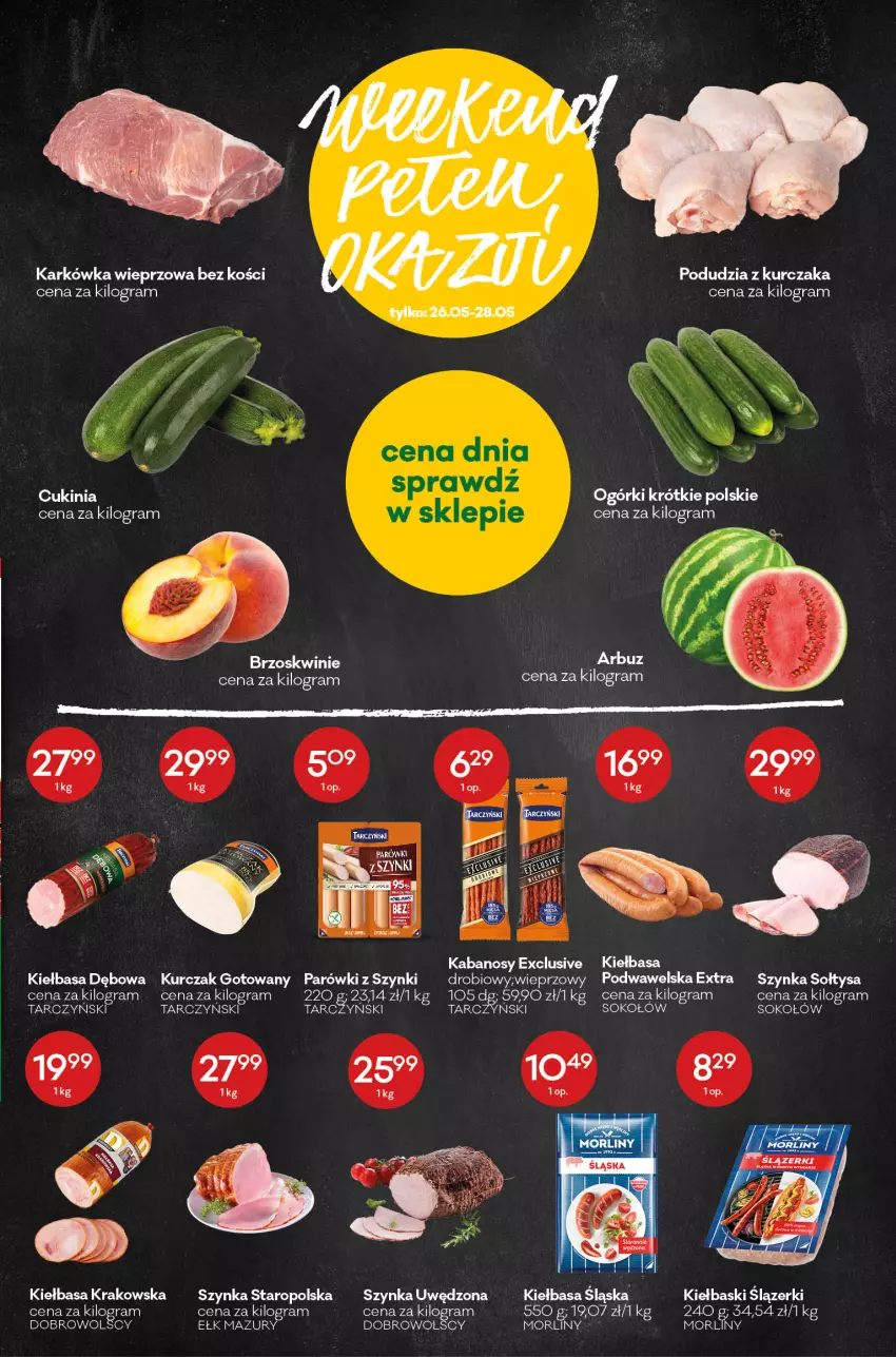 Gazetka promocyjna Groszek - ważna 12.05 do 24.05.2022 - strona 3 - produkty: Brzoskwinie, Gra, Kabanos, Karkówka wieprzowa, Kiełbasa, Kiełbasa krakowska, Kiełbasa śląska, Kurczak, Kurczak gotowany, LG, Morliny, Parówki, Sok, Sokołów, Szynka, Tarczyński, Wawel