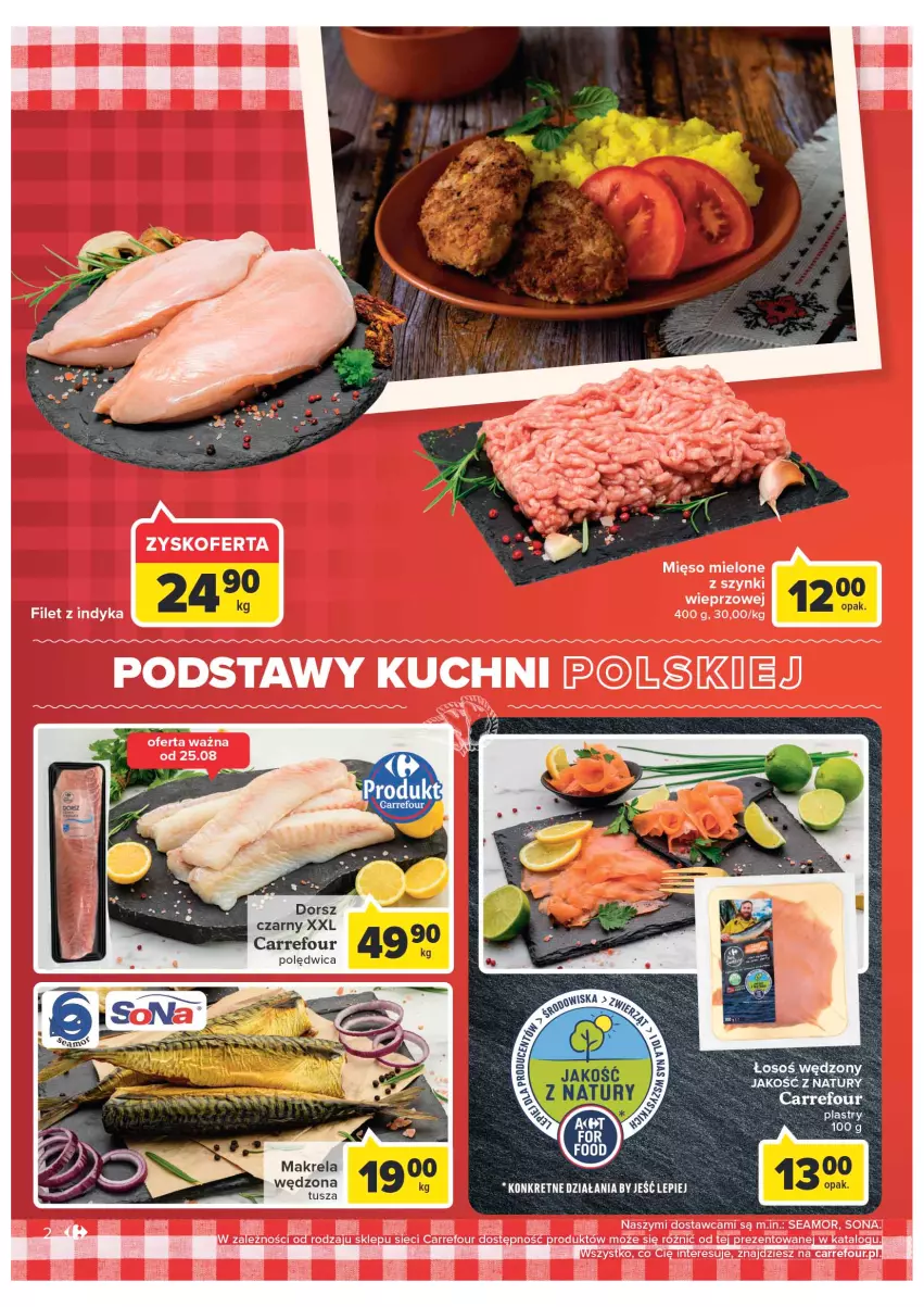 Gazetka promocyjna Carrefour - Gazzetka Polskie znane i kochane - ważna 23.08 do 29.08.2022 - strona 2 - produkty: Dorsz, Mięso, Mięso mielone, Polędwica