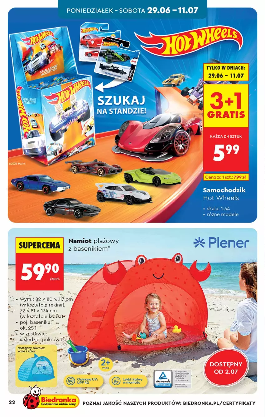 Gazetka promocyjna Biedronka - Okazje Tygodnia - ważna 27.06 do 11.07.2026 - strona 22 - produkty: Chodzik, Hot Wheels, K2, Namiot, Por