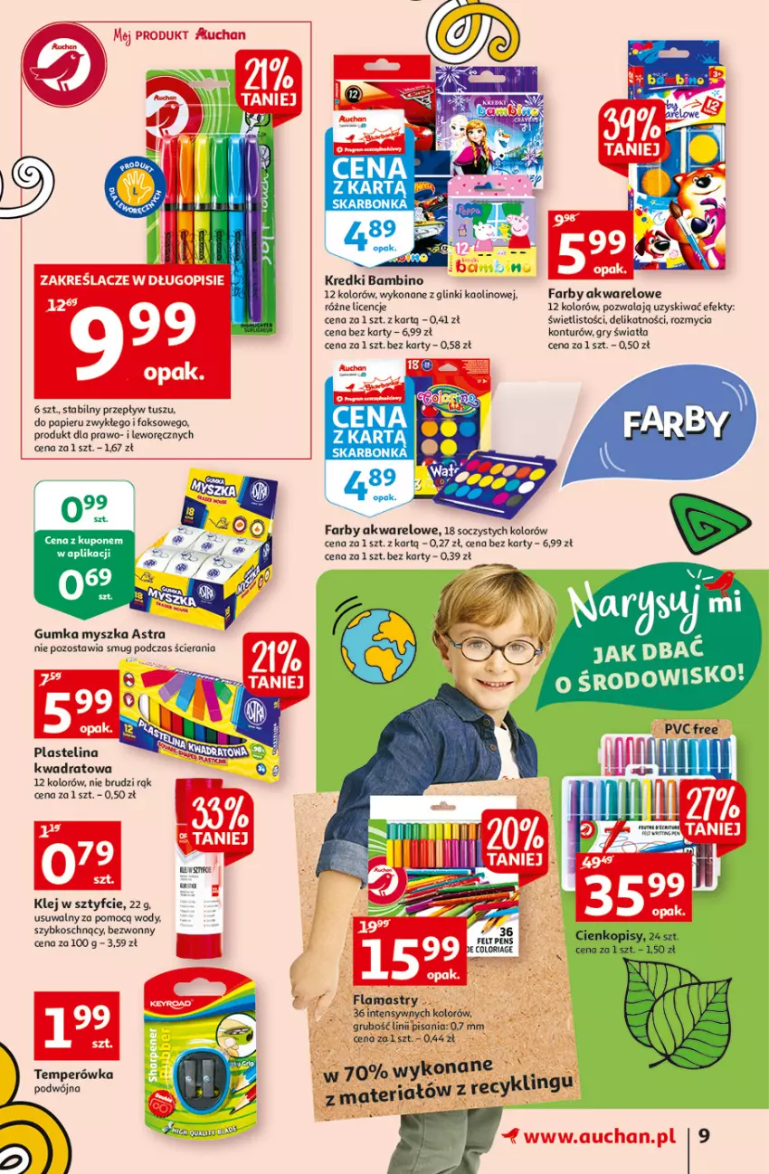 Gazetka promocyjna Auchan - Rysuje się słodka przekąska Hipermarkety - ważna 12.08 do 18.08.2021 - strona 9 - produkty: Fa, Flamastry, Gry, Klej, Mysz, Papier, Plastelina, Tusz