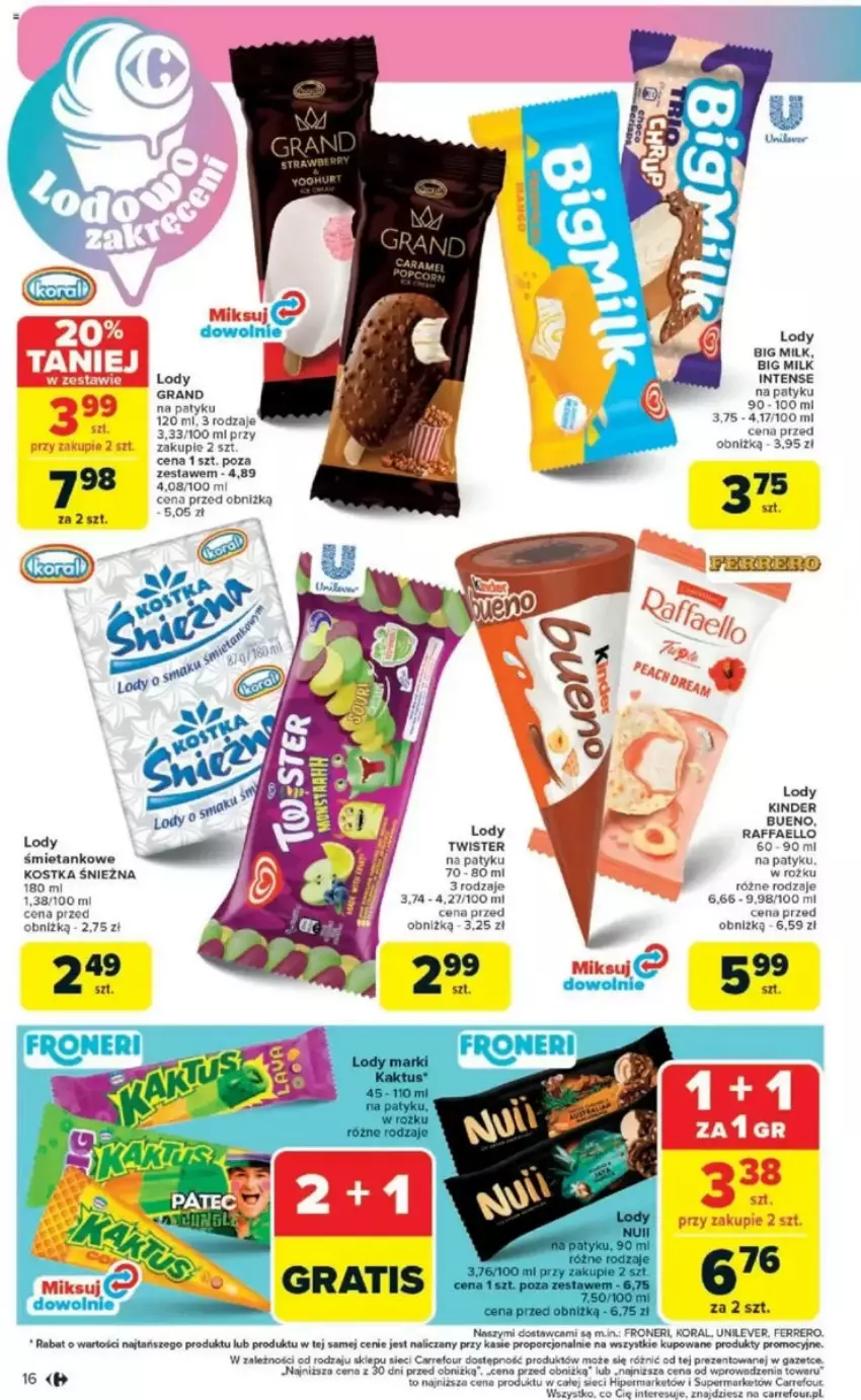 Gazetka promocyjna Carrefour - ważna 05.05 do 10.05.2025 - strona 10 - produkty: Big Milk, Fa, Ferrero, Gra, Kinder, LG, Lody, Por