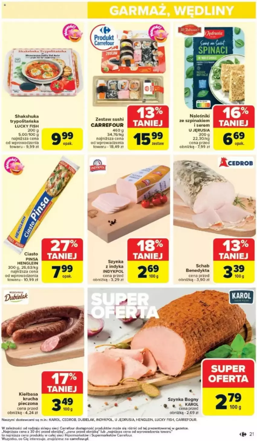 Gazetka promocyjna Carrefour - ważna 05.05 do 10.05.2025 - strona 16 - produkty: HP, Kiełbasa, Kiełbasa krucha, Naleśniki, Piec, Ser, Sushi, Szpinak, Szynka