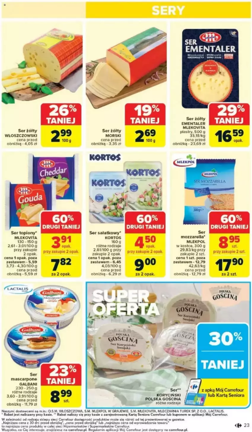 Gazetka promocyjna Carrefour - ważna 05.05 do 10.05.2025 - strona 18 - produkty: Galbani, Gra, Mascarpone, Mleko, Mlekovita, Mozzarella, Por, Sałat, Ser, Ser topiony, Top, Włoszczowski