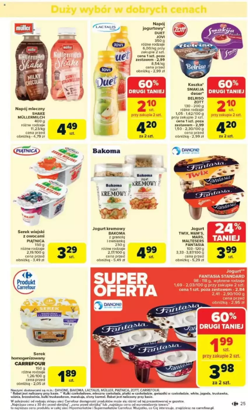Gazetka promocyjna Carrefour - ważna 05.05 do 10.05.2025 - strona 20 - produkty: Bakoma, Belriso, Czekolada, Danone, Fa, Fanta, Gra, Jogurt, Mars, Napój, Napój jogurtowy, Napój mleczny, Piątnica, Ser, Serek, Serek homogenizowany, Serek wiejski, Twix, Zott