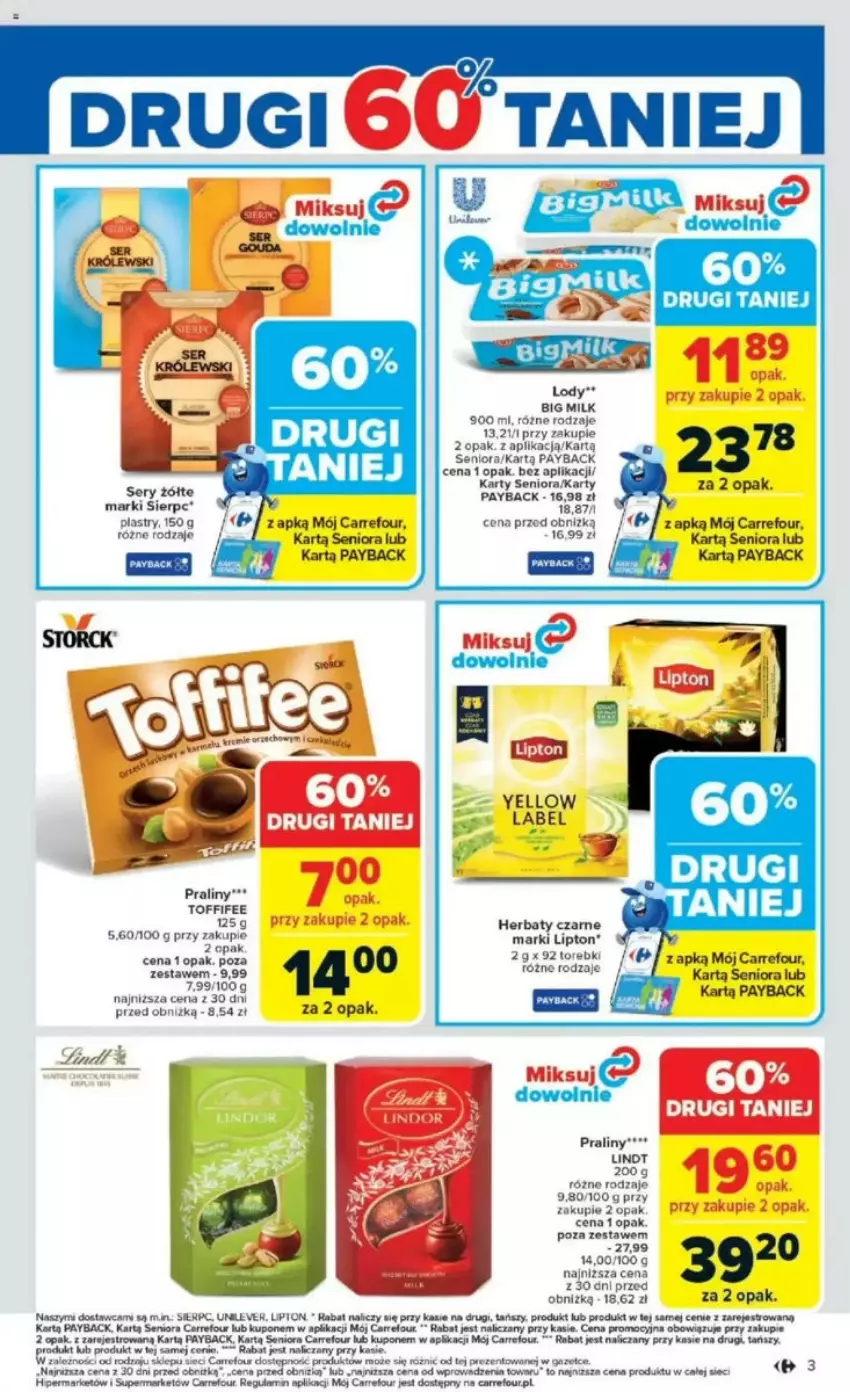 Gazetka promocyjna Carrefour - ważna 05.05 do 10.05.2025 - strona 45 - produkty: Big Milk, Fa, Lipton, Lody, Por, Praliny, Ser, Toffifee