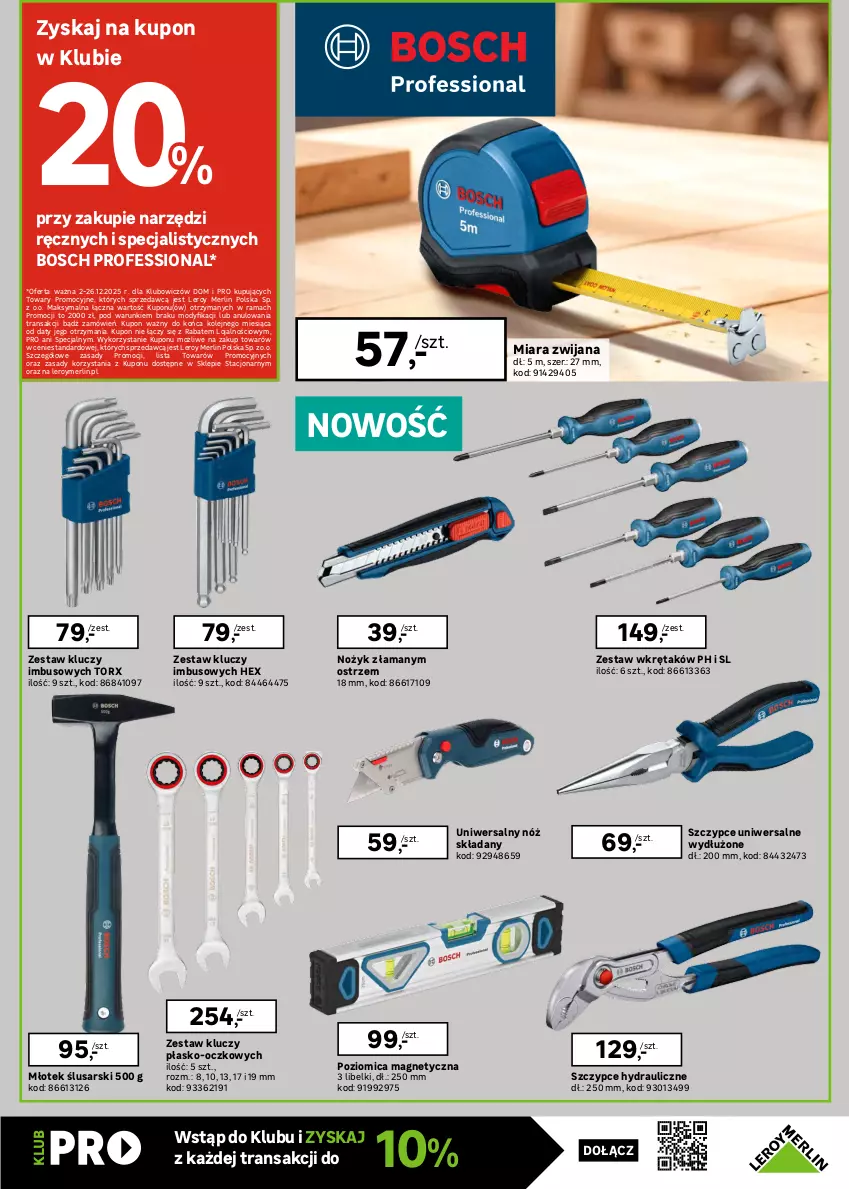 Gazetka promocyjna Leroy Merlin - Gazetka Leroy Merlin - ważna 02.12 do 26.12.2025 - strona 29 - produkty: Bosch, Fa, Młot, Młotek, Noż, Olej, Poziomica, Rama, Szczypce, Szlifierka, Szlifierka kątowa, Tarcza diamentowa, Tarka, Torba, Tran, Wkręt, Wkrętarka, Zestaw kluczy, Zestaw wkrętaków