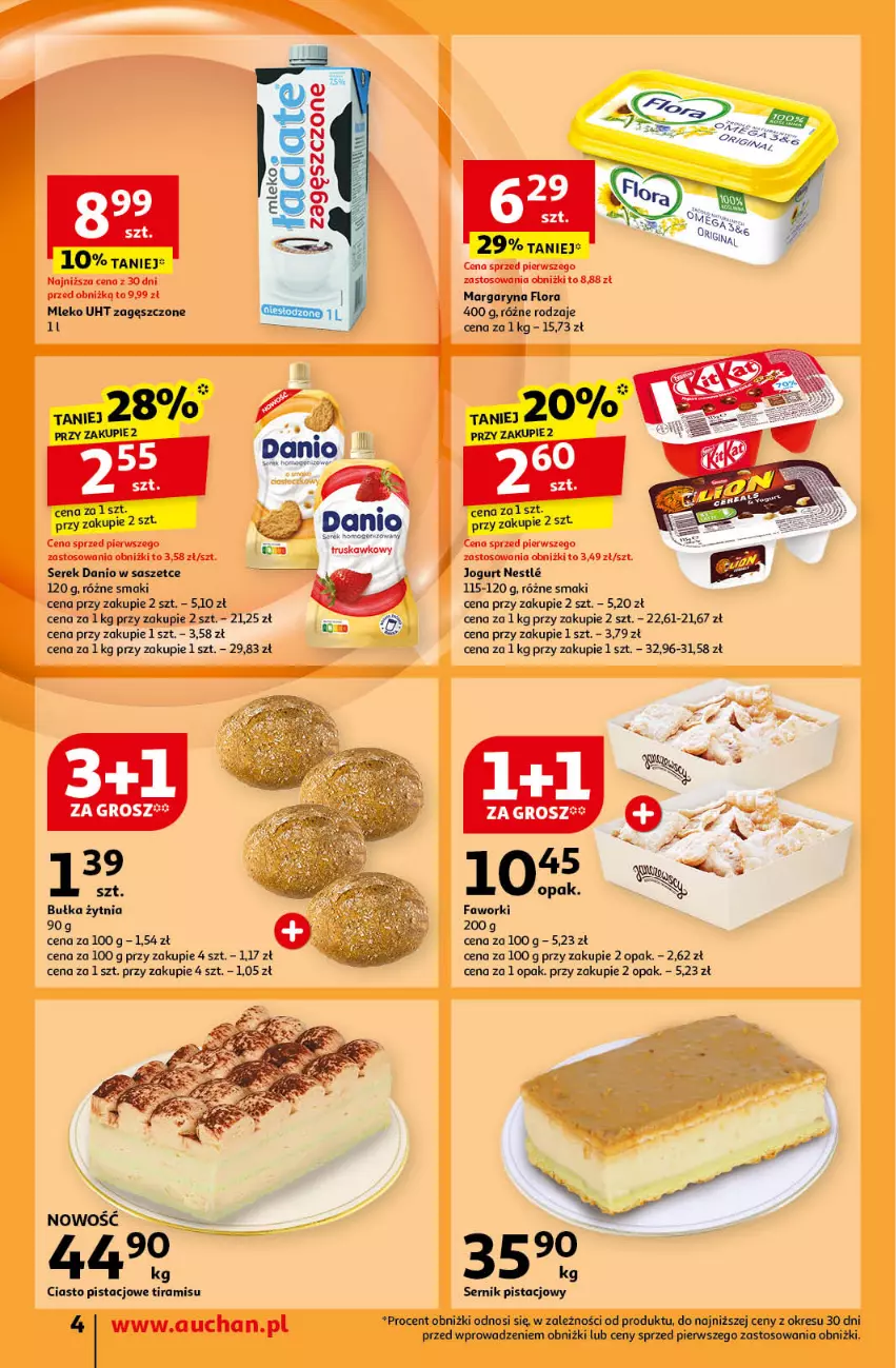 Gazetka promocyjna Auchan - Pewność Niskich Cen Moje - ważna 17.10 do 23.10.2024 - strona 6 - produkty: Bułka, Danio, Fa, Faworki, Flora, Jogurt, Margaryna, Mleko, Ser, Serek