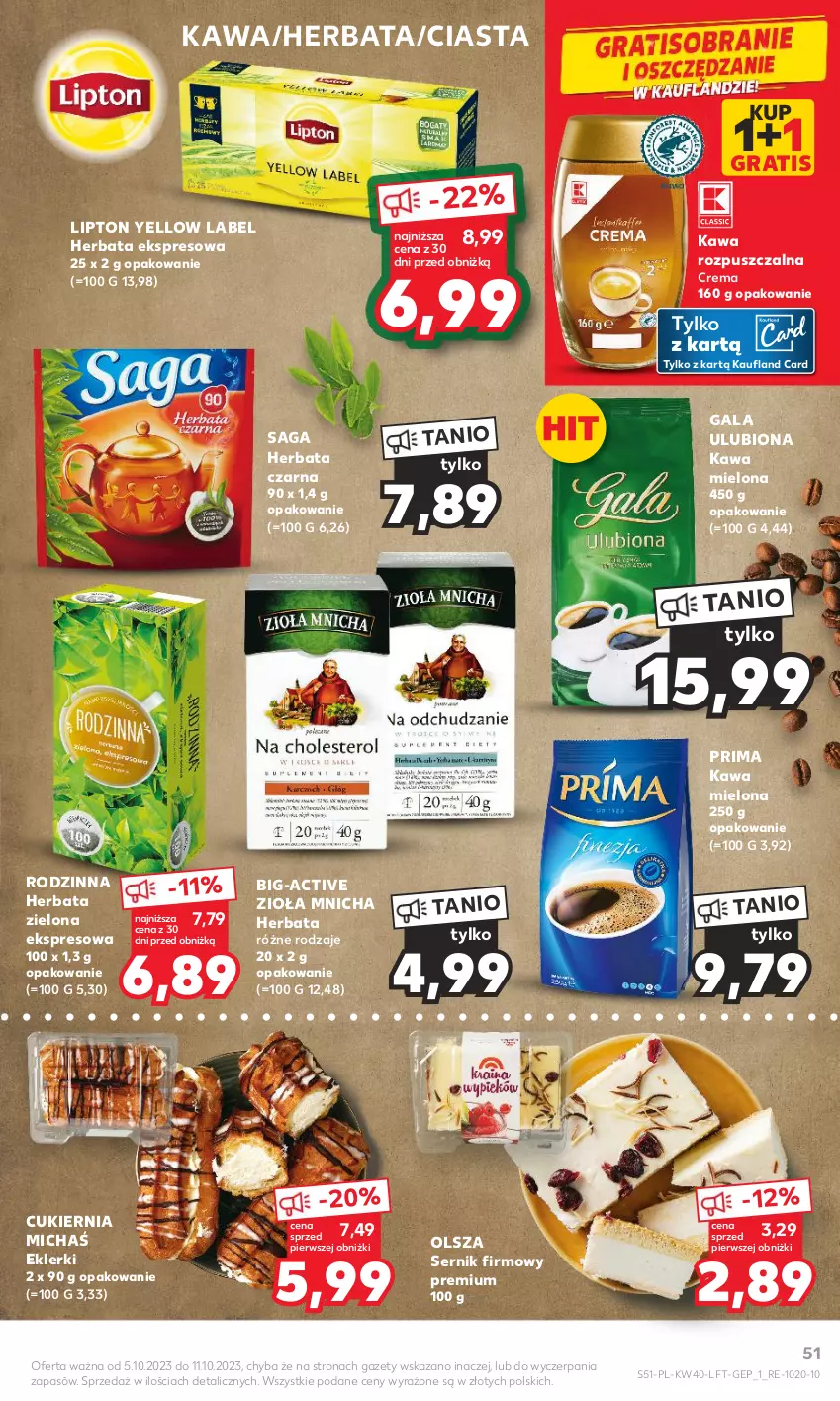 Gazetka promocyjna Kaufland - Gazetka tygodnia - ważna 05.10 do 11.10.2023 - strona 51 - produkty: Cukier, Gala, Gra, Herbata, Herbata czarna, Kawa, Kawa mielona, Kawa rozpuszczalna, Lipton, Prima, Saga, Ser